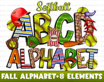 Softball Alphabet Bundle Png, Softball Png, Softball Doodle Letters Png, western letters png, Clip Art Letters Png, sublimate download
