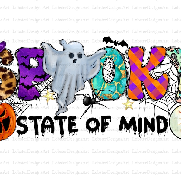 Spooky State Of Mind Png, Trick Or Treat Png, Spooky Png, Halloween Png, Boo Png, Witch PNG, Spider, Digital Download, Sublimation Design
