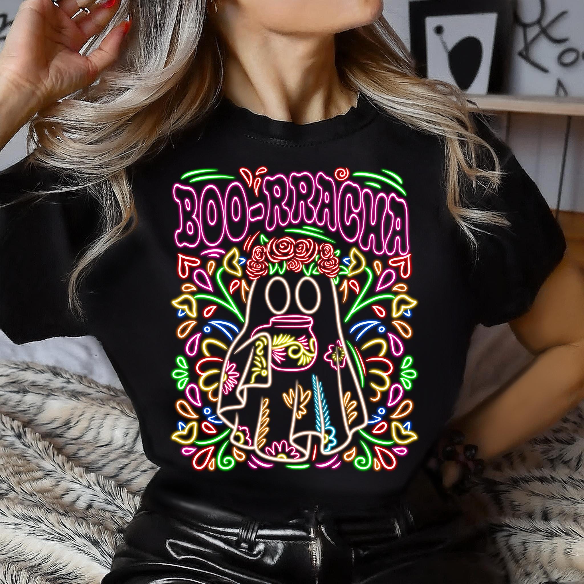 Neon BOO-Rracha Serape Ghost Png, Sublimation Design, Mexican Serape Halloween, Drunk Ghost, Borracha Ghost Png, sublimate designs download
