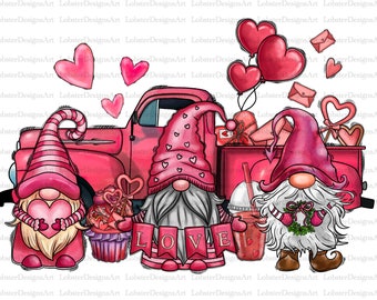 Loads Of Love, Valentines Gnome, Sublimation Design, Valentine's Day Png, Loads of love Png, Valentine Pink Truck Png Downloads, Western png