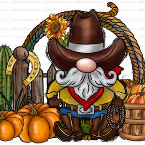 Cowboy Fall Gnomes Png Sublimation Design, Fall Png, Western Png, Pumpkin Png, Cowboy Gnome Png,Autumn Leaves Png, Fall Png Downloads image 1