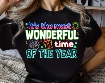 Neon Pink Christmas Png, It's The Most Wonderful Time Of The Year Png, Merry And Bright Png, Holiday Season Png, sublimation