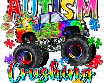 Autism Awareness Crusher Png, Autism Crusher Png, Sublimation Design, Autism Awareness png, Autism Puzzle Monster Truck Png, Autism Boy Png