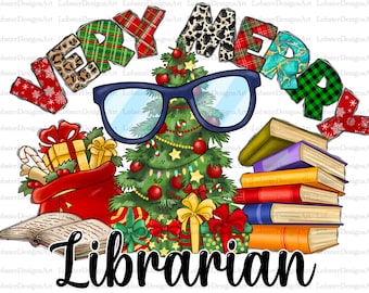 Very Merry Librarian Png,Librarian Sublimation PNG Design,Librarian Teacher Christmas,Hand Drawn, Digital Download,Librarian Christmas Gifts
