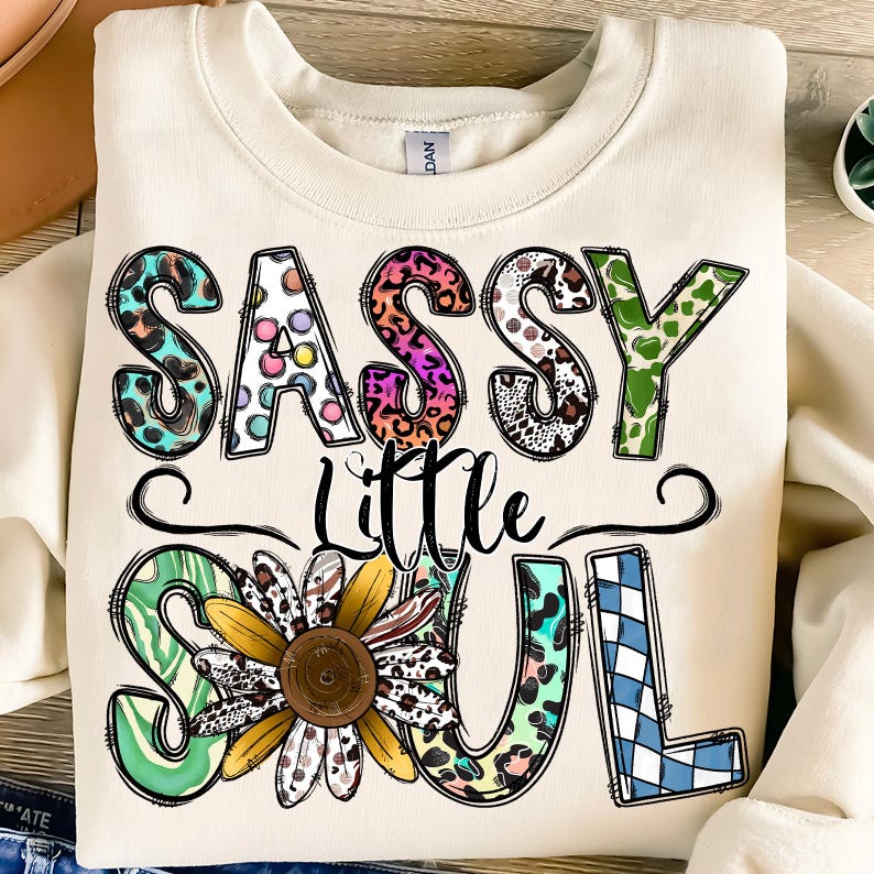 Sassy Little Soul Png, Sunflower Png, Leopard, Western, Western Design, Hand Drawn, Sublimation Design, Digital Download, Sublimation Png image 1