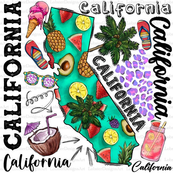 Summer California, Summer Sublimation, Digital Downloads, Instant Download, California, Summer,Clipart,Sublimation Design, California Map