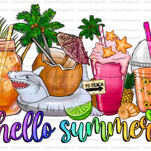Hello summer coffee cups png sublimation design download, hello summer png, summer vibes png, coffee cups png, sublimate designs download