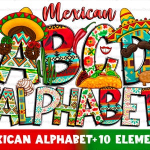 Mexican alphabet png files bundle, Mexican doodle letters png, Mexican letters png, sublimate designs download