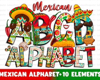 Mexican alphabet png files bundle, Mexican doodle letters png, Mexican letters png, sublimate designs download
