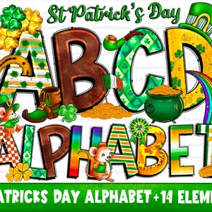 St. Patrick&#39;s Day alphabet png files bundle, St. Patrick&#39;s Day doodle letters png, St. Patrick&#39;s Day letters png, sublimate designs download