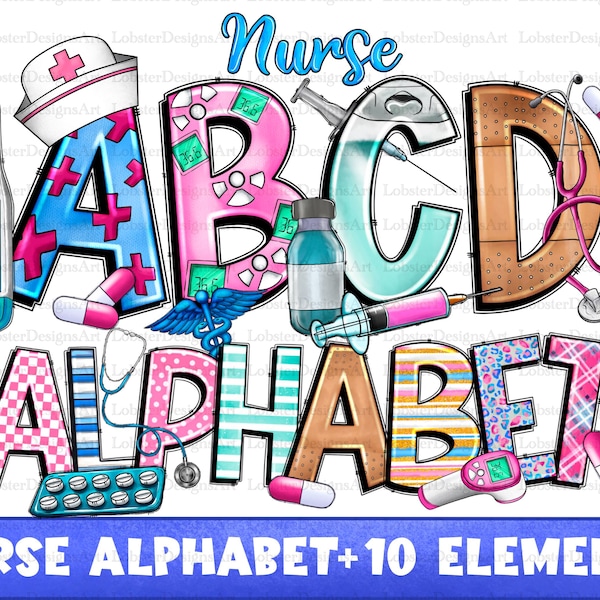 Nurse Alphabet Bundle Png, Nurse Png, Nurse Doodle Letters Png, western letters png, Clip Art Letters Png, sublimate designs download