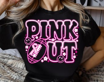 Neon Breast Cancer Football Pink Out png, Breast Cancer PNG, Pink ribbon Png, American Football png, Pink out sublimation design, Cancer png
