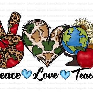 Peace Love Teach Png, PNG, Western, Blessed Teacher, Cowhide, Western Teacher, Teacher apple, Sublimation Designs, Digital Download