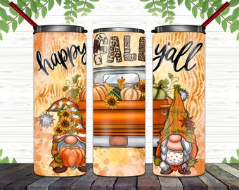 Happy Fall Y'all Tumbler Png, 20oz Skinny Tumbler Sublimation Designs, Fall Png, Truck Gnome Png,Pumpkin Png,Tumbler Sublimation Designs
