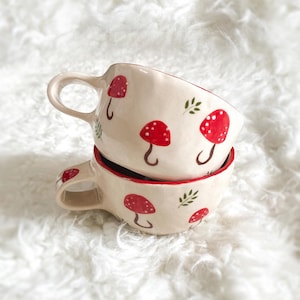 Handmade Mushroom Mug Cottagecore, Fairycore Aesthetic, Unique Toadstool Ceramic Cup, Gift Mushroom Lovers, Nature Inspired Home 8.45 fl oz