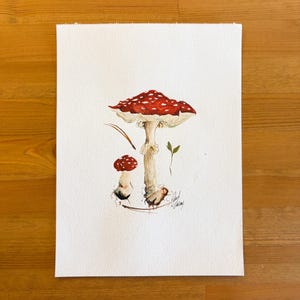 Hand Painting Mushroom Watercolor Art No.003 - Wall Decoration - Artist Signed - 21x29cm Mushroom Painting Uniquely Hand Drawn