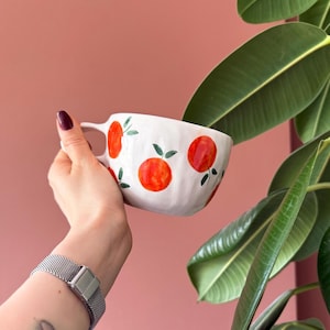 Orange Ceramic Mug, Handmade and Hand Painted, Unique Gift, Gift for Him, Birthday Gift Idea, 8.45 fl oz - 250ml