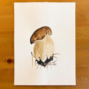 Hand Painting Mushroom Watercolor Art No.008 - Wall Decoration - Artist Signed - 21x29cm Mushroom Painting Uniquely Hand Drawn