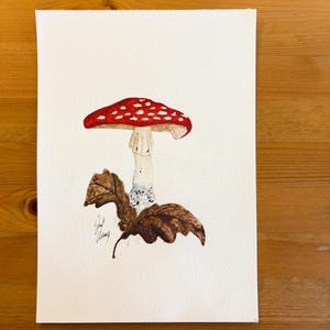 Hand Painting Mushroom Watercolor Art No.005 - Wall Decoration - Artist Signed - 21x29cm Mushroom Painting Uniquely Hand Drawn