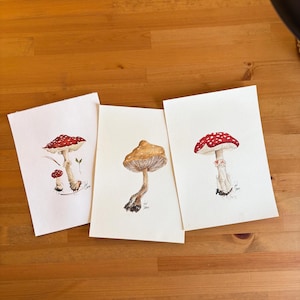 Triple Watercolor Unframed Hand Drawn 3PIECES Art No.101 - Wall Decoration - Artist Signed - 21x29cm Mushroom Painting