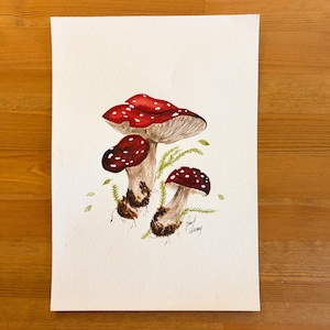 Hand Painting Mushroom Watercolor Art No.006 - Wall Decoration - Artist Signed - 21x29cm Mushromm Painting Uniquely Hand Drawn