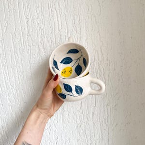 Set of Lemon Ceramic Mug Handmade and Hand Painted, Unique Gift, Gift for Him and Her, Birthday Gift Idea, 5.07 fl oz - 150ml Each
