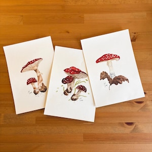 Triple Watercolor Unframed Hand Drawn 3PIECES Art No.100 - Wall Decoration - Artist Signed - 21x29cm Mushroom Painting