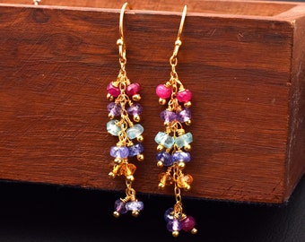 Elegant Natural Gemstone Earrings - Unique Design with Multi Stones for a Statement Look!