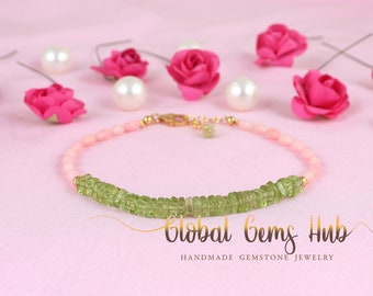 Multi Gemstone Bracelet, Pink Opal & Peridot Bracelet, 925 Sterling Silver Bracelet, Birthstone Bracelet, Gift for Her