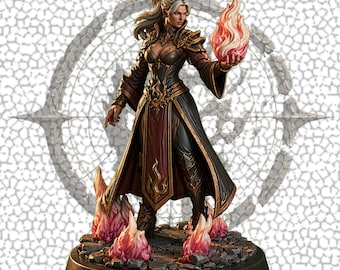 Dungeons and Dragons, DND TTRPG, Wargaming - Female Human - Emberborne Saint - Sorcerer, Warlock, Wizard, Witch, Mage, Spellcaster