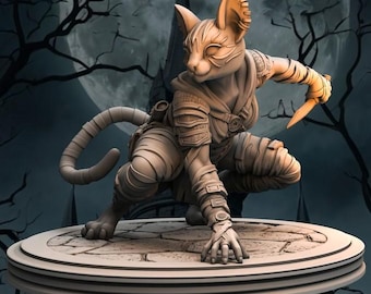 Dungeons and Dragons, DND TTRPG, Wargaming - Grywalna postać - Kobieta Tabaxi - Slyra - Łotrzyk, Wojownik, Mnich, Wojowniczka