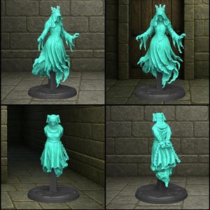 May include: A selection of teal-coloured fantasy miniature figures, each representing a spectral character. The figures include a king with a sceptre, a cleric with a staff, a robed figure, and a warrior with a shield and mace. Each figure is mounted on a black base.