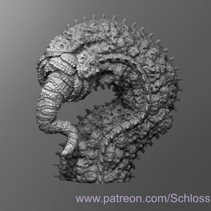 May include: A 3D printed model of a creature made entirely of faces. The creature is curled into a circle, with its tail in its mouth. The faces are all contorted in expressions of pain and fear.