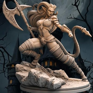 Dungeons and Dragons, DND TTRPG, Wargaming - Playable Character - Female Tiefling - Virelia - Barbarian, Fighter, Warrior