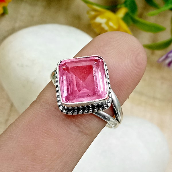 Kunzite Ring, 925 Solid Sterling Silver Ring, Beautiful Pink Kunzite Quartz Gemstone Ring, Can Be Personalized Gift For Her Women