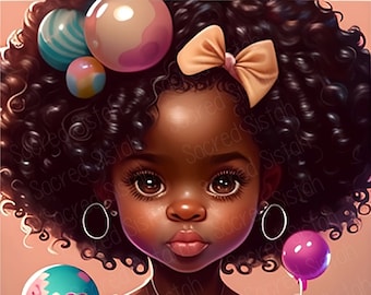 Adorable Black Girl Art | African American ,Print On Demand,CandyLand Collection ,Printable,Digital Art,Beautiful Black girl