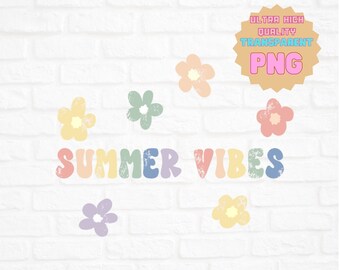 Retro Flower Summer Vibes Png, Summer Png, Summer clipart Vintage, Summer Vibes clipart, Sublimation Design, Printable, Digital Download
