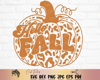Hello Fall svg, Fall svg, Fall vibes svg, Leopard Pumpkin svg, Fall png, Retro Fall svg, Fall Pumpkin svg, Hello Pumpkin svg, Fall shirt svg