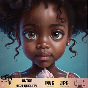Arte adorável da menina negra | Afro-americano, impressão sob demanda, coleção CandyLand, para impressão, arte digital, linda garota negra