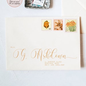 Envelope Addressing Template Printable, Wedding Envelope Addressing Templates, Fully Editable Wedding Monogram,Envelope Address Label, Ash