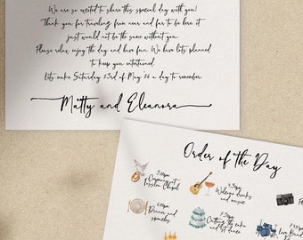 Editable Wedding Itinerary Template, Illustrated Order of the Day (Digital Download)