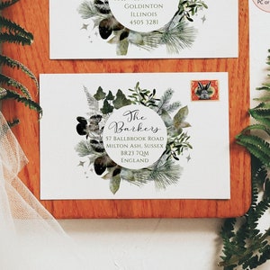 Christmas Wreath Design Envelope Address Template, Editable Custom Addressing, A7 (Digital Printable Download)