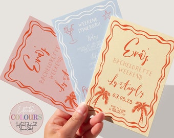 Tropical Bachelorette Party Invitation Template, Editable Weekend Itinerary
