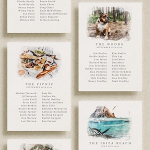Sitzplan mit benutzerdefinierten Illustrationen, druckbare 5 x 7 Lage Thema Tischplan personalisierte Aquarell unsere Love Story Sitzplan