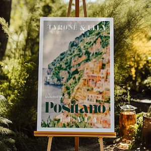 Poster di viaggio personalizzato Insegna di nozze, Decorazioni di nozze per amanti dei viaggi, Stampa di viaggio illustrata personalizzata per la posizione del matrimonio, Digitale su ordinazione