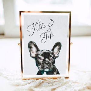 Nombres de mesa, retratos de mascotas, números de mesa para bodas, nombres de mesa para amantes de los perros, letreros con nombres de mesa ilustrados con mascotas, imprimibles.