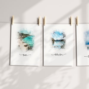 Naamkaarten bruiloft tafelkaart met aangepaste aquarel, reisfoto tafelplan, bestemming illustratie vorm foto bruiloft tafelnummers