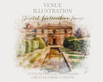 Custom Wedding Venue Watercolor Illustration, Personalized Venue Sketch for Invitations, Venue Drawing from Photo Digital Download
