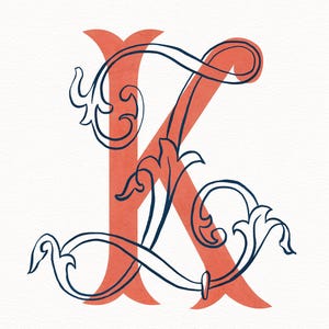 Colour Initials Custom Watercolor Wedding Monogram: Vintage Hand Drawn Initials Custom ...