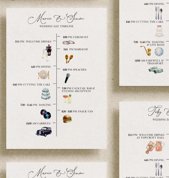 Watercolor Wedding Timeline Template, DIY Itinerary (Digital Download)